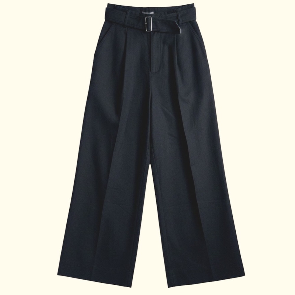 NWT Lichi Womens Black Linen Cotton Wide Leg Belted‎ Pleated Trousers Size L